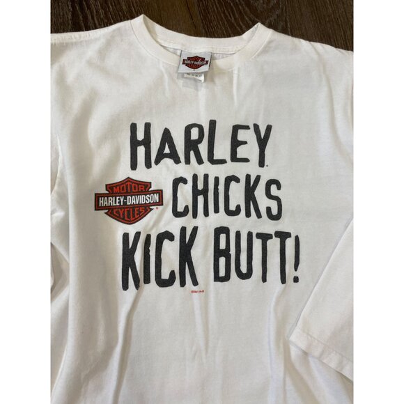 Harley-Davidson Womens Long-Sleeve White Shirt "Harley Chicks Kick Butt!" Small - Picture 2 of 6